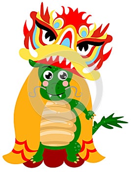 Cute chinese zodiac green dragon wearing dragon costume