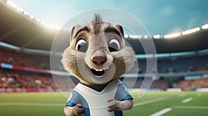 Cute Chipmunk In Blue Soccer Uniform: Imax-style Photoillustration