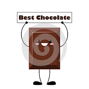 Cute chocolate bar character holding sign