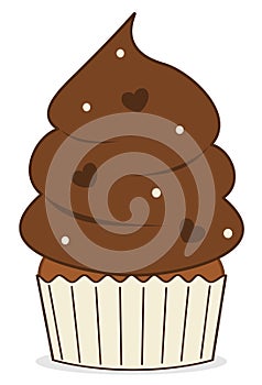 Cute chocolate cupcake with chocolate heart illustration