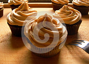 Cute chocolate cupcakes with an icing swirl