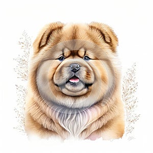 Cute chow chow dog isolated on white background. Watercolor illustration AI generated Generative AI