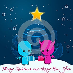 Cute Christmas angel and devil