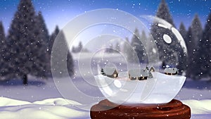 Cute Christmas animation of hut in snow globe in magical forest