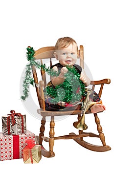 Cute Christmas baby rocks in patchwork dress