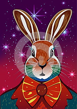 Cute Christmas background with bunny. Vector illustration
