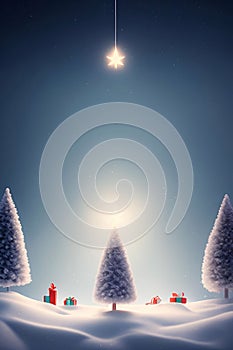 Cute Christmas background, falling snow, pine trees, New Year\'s Day, generative AI illustration art