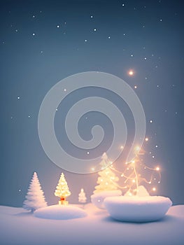 Cute Christmas background, falling snow, pine trees, New Year\'s Day, generative AI illustration art