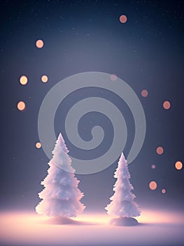 Cute Christmas background, falling snow, pine trees, New Year\'s Day, generative AI illustration art