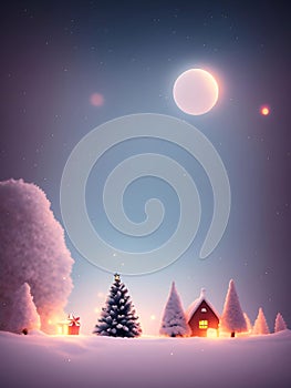 Cute Christmas background, falling snow, pine trees, New Year\'s Day, generative AI illustration art