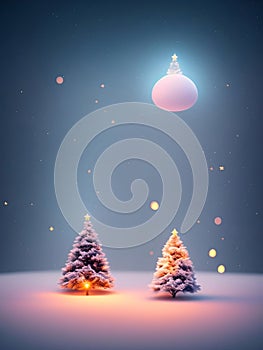 Cute Christmas background, falling snow, pine trees, New Year\'s Day, generative AI illustration art