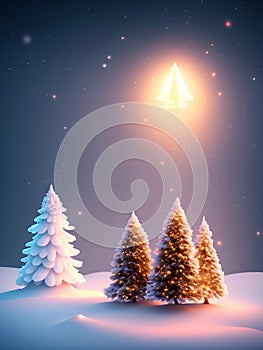 Cute Christmas background, falling snow, pine trees, New Year\'s Day, generative AI illustration art