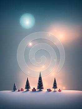 Cute Christmas background, falling snow, pine trees, New Year\'s Day, generative AI illustration art