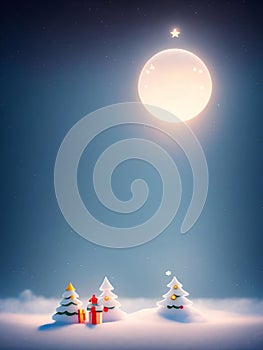 Cute Christmas background, falling snow, pine trees, New Year\'s Day, generative AI illustration art