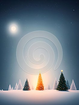 Cute Christmas background, falling snow, pine trees, New Year\'s Day, generative AI illustration art