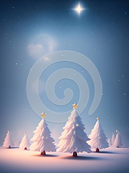 Cute Christmas background, falling snow, pine trees, New Year\'s Day, generative AI illustration art