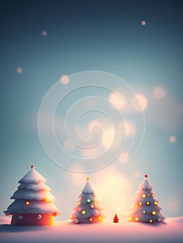 Cute Christmas background, falling snow, pine trees, New Year\'s Day, generative AI illustration art