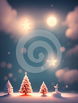 Cute Christmas background, falling snow, pine trees, New Year\'s Day, generative AI illustration art