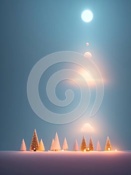 Cute Christmas background, falling snow, pine trees, New Year\'s Day, generative AI illustration art