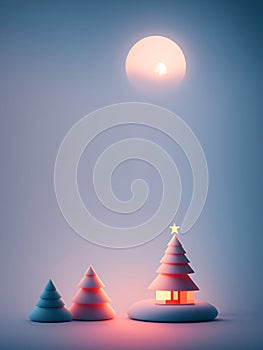 Cute Christmas background, falling snow, pine trees, New Year\'s Day, generative AI illustration art