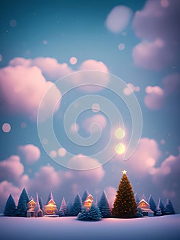 Cute Christmas background, falling snow, pine trees, New Year\'s Day, generative AI illustration art