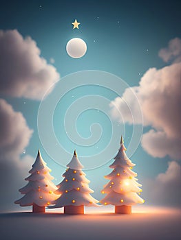 Cute Christmas background, falling snow, pine trees, New Year\'s Day, generative AI illustration art