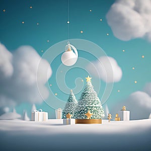Cute Christmas background, falling snow, pine trees, New Year\'s Day, generative AI illustration art