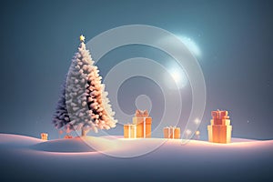 Cute Christmas background, falling snow, pine trees, New Year\'s Day, generative AI illustration art