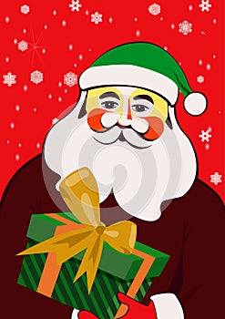 Cute Christmas background with Santa and gifts. Vector illustration