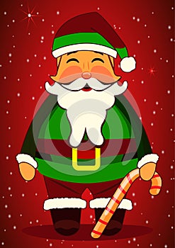 Cute Christmas background with Santa and gifts. Vector illustration