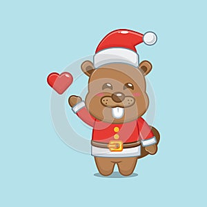 Cute christmas beaver cartoon vector illustration.