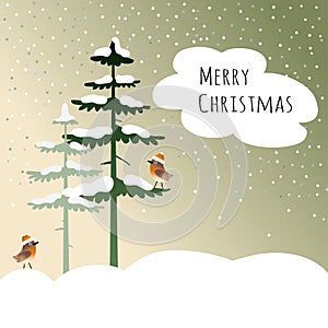 Cute christmas card with birds, finches,