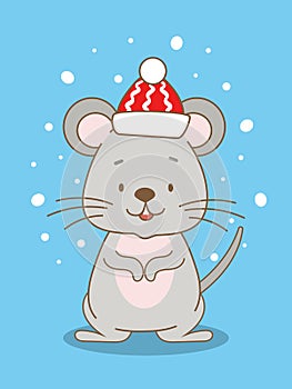 Cute Christmas card with a cartoon mouse