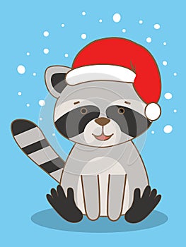 Cute Christmas card with a cartoon raccon