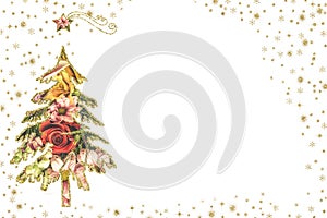 Cute Christmas cards fir tree white background.