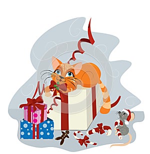 Cute Christmas cat and mouse