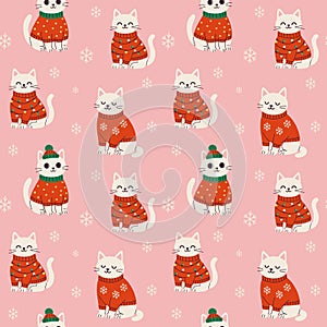 Cute Christmas Cats in Sweaters Pattern