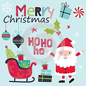 cute Christmas Character, santa claus and Christmas element, vector illustration