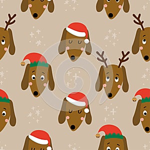 Cute christmas dachshund pattern - Adorable sausage dog characters.