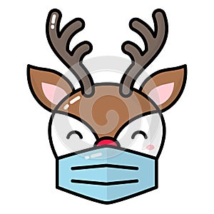 Cute christmas deer head with face mask