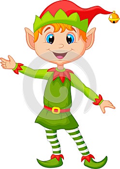 Cute christmas elf cartoon presenting