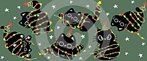 Cute Christmas Glass Can Wrap funny Balck cats with lightts Pattern layered printable for 16 oz Libbey isolated on background