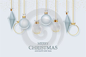 cute christmas greeting card with realistic christmas elegant decoration
