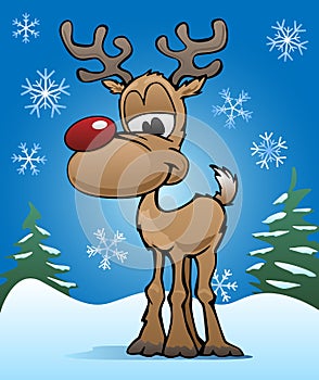 Cute Christmas Holiday Red Nose Reindeer Illustration