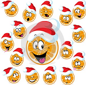 Cute christmas orange character with santa cap - xmas cartoon vector