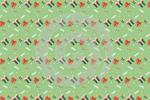 Cute Christmas pattern design with gift icons and leaves. Christmas minimal abstract pattern vector for wallpapers and bed sheets