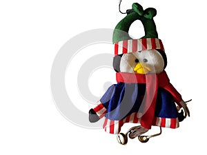 Cute Christmas penguin, house door decoration on a white background