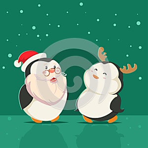 Cute Christmas penguins cartoon character vector