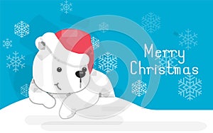 Cute Christmas polar bear cartoon in warm hat for placards, t-shirt prints, greeting cards.