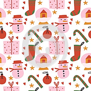 Cute Christmas seamless pattern. Flat vector illustration